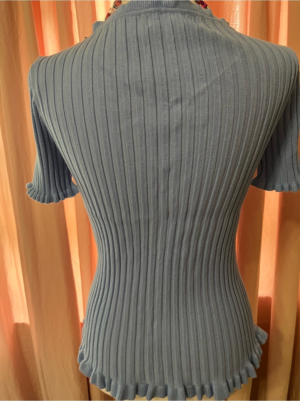 vestique Light Blue Ribbed Ruffle-Trim Button Front Top - Picture 7 of 10